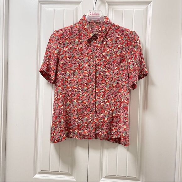 Vintage Floral Button-Up Blouse Red - Picture 1 of 10